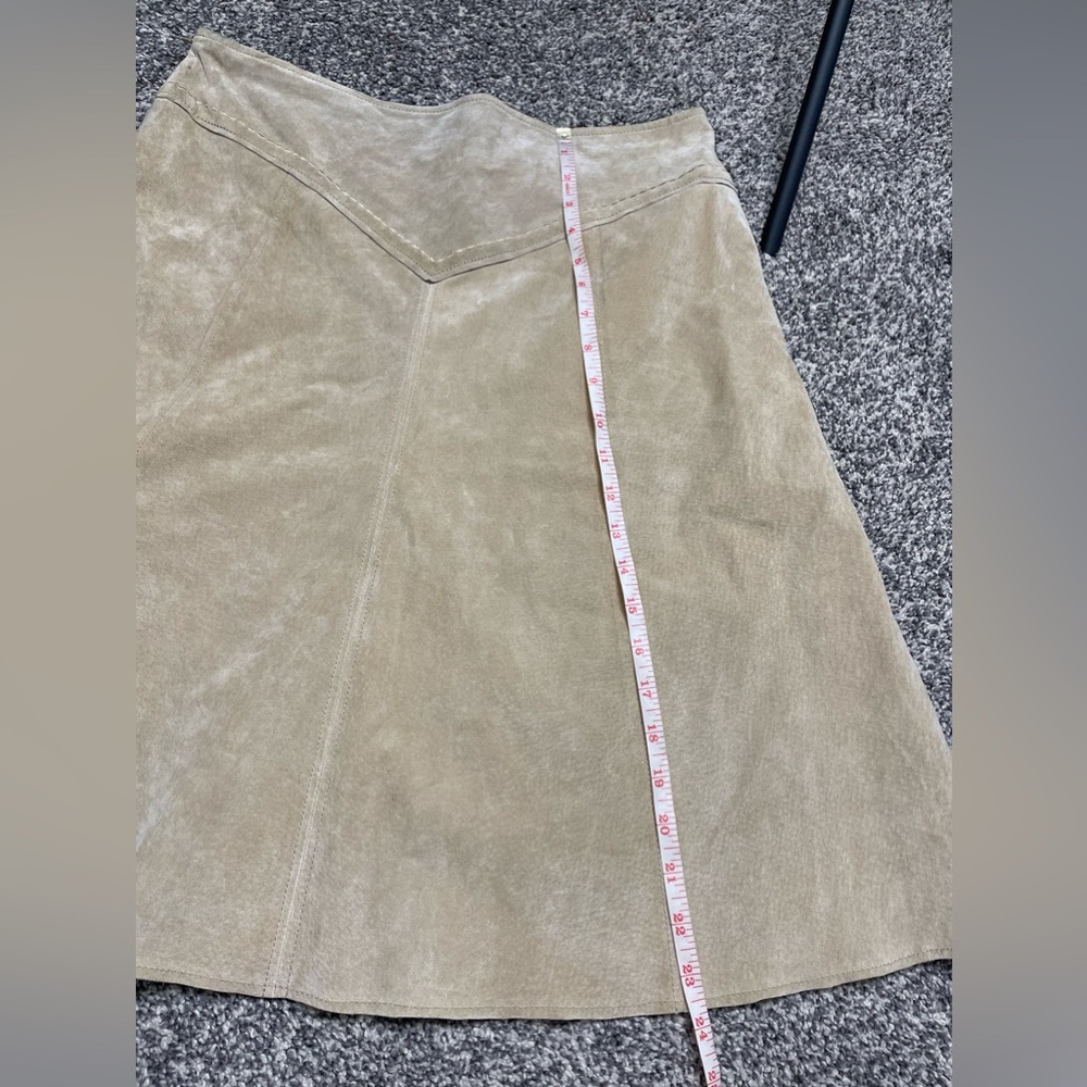 Vintage Aqua Women’s Beige 100% Suede Western Stitched Knee Length Skirt Sz 10 - Picture 6 of 8